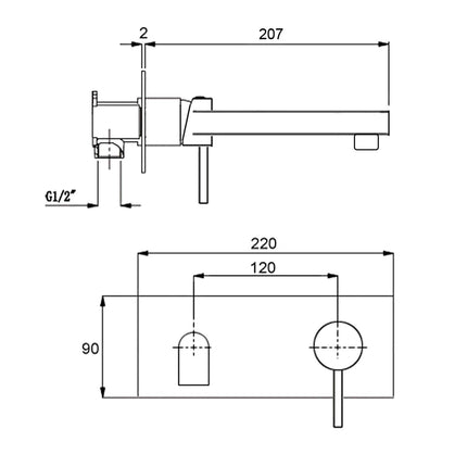 Brushed Nickel Round Wall Mounted Basin Vanity Mixer Bathtub Straight Spout Tap.