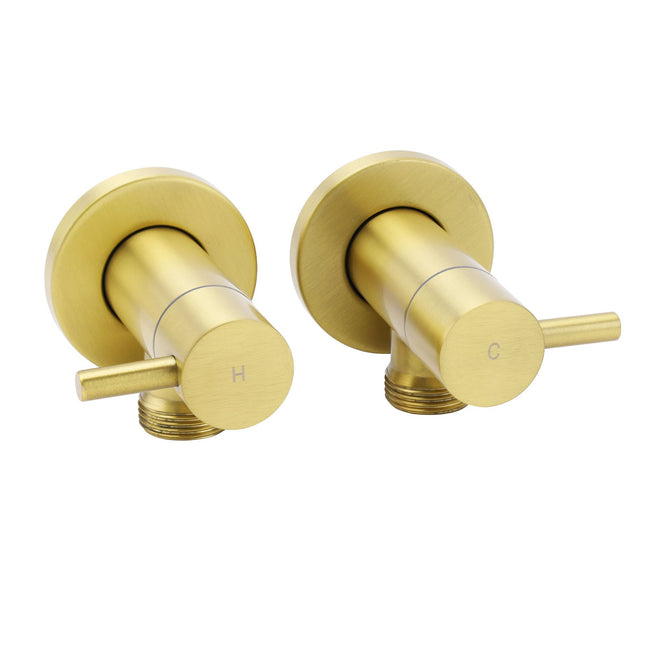 Watermark Brushed Gold Round Washing Machine 1/4 Turn Hot Cold Twin Taps Set.