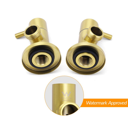Watermark Brushed Gold Round Washing Machine 1/4 Turn Hot Cold Twin Taps Set.