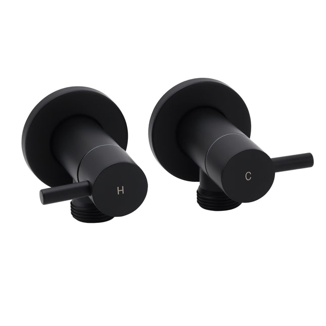 Black Washing Machine 1/4 Turn Twin Taps Laundry Room Hot Cold Water Wall Set.
