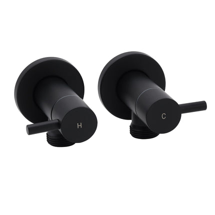 Black Washing Machine 1/4 Turn Twin Taps Laundry Room Hot Cold Water Wall Set.