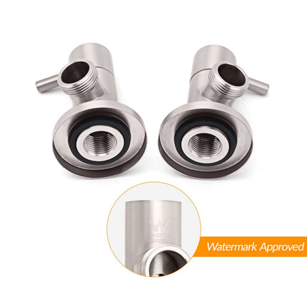 Brushed Nickel 1/4 Turn Twin Washing Machine Tap Set Wall Mounted Hot Cold Valve.