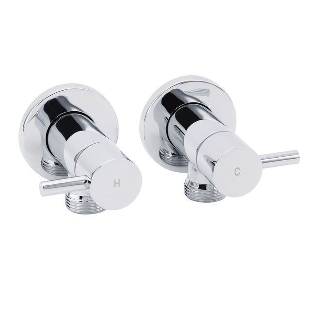 Chrome Round Wall Mounted 1/4 Turn Hot Cold Tap Pair Set For Washing Machine.