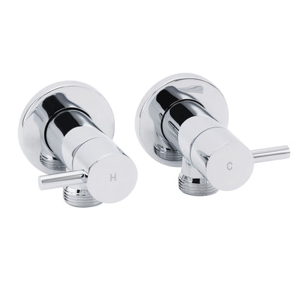 Chrome Round Wall Mounted 1/4 Turn Hot Cold Tap Pair Set For Washing Machine.