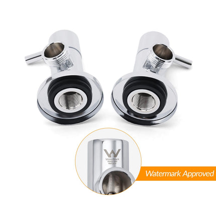 Chrome Round Wall Mounted 1/4 Turn Hot Cold Tap Pair Set For Washing Machine.