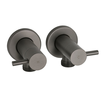 Gun Metal Grey Washing Machine 1/4 Turn Hot Cold Water Mixer Tap Set Watermark.