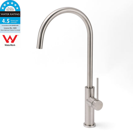 Brushed Nickel 435mm Tall Slim Round Kitchen Laundry Sink Mixer Faucet Tap Spout