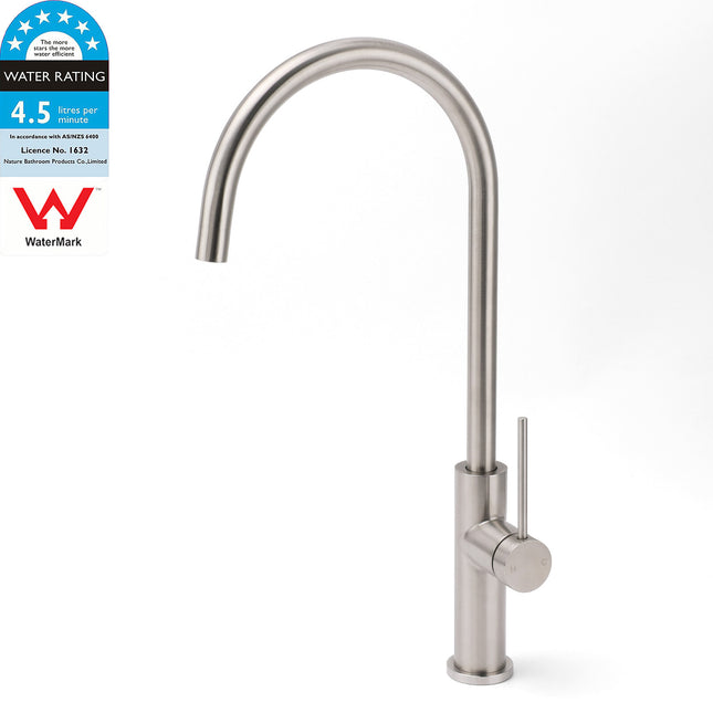 Brushed Nickel 435mm Tall Slim Round Kitchen Laundry Sink Mixer Faucet Tap Spout.