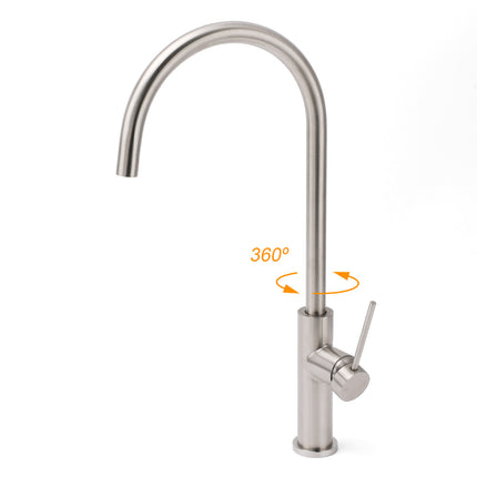 Brushed Nickel 435mm Tall Slim Round Kitchen Laundry Sink Mixer Faucet Tap Spout.