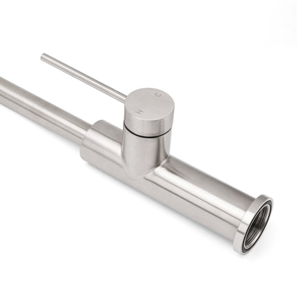 Brushed Nickel 435mm Tall Slim Round Kitchen Laundry Sink Mixer Faucet Tap Spout.