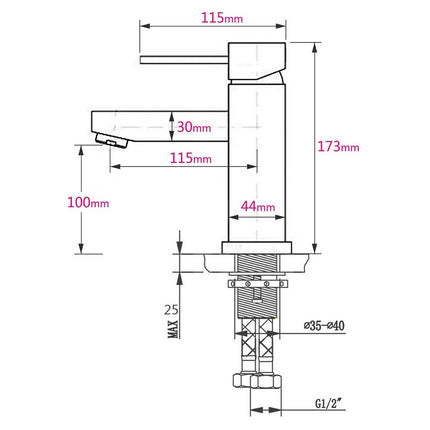 WELS Chrome Short Kitchen Laundry Round Basin Mixer Vanity Sink Faucet Tap Set.