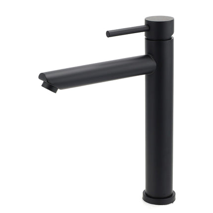 WELS Matt Black Round Tall Basin Mixer Vanity Bathroon Sink Tap Laundry Faucet.