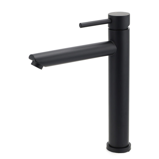 WELS Matt Black Round Tall Basin Mixer Vanity Bathroon Sink Tap Laundry Faucet.