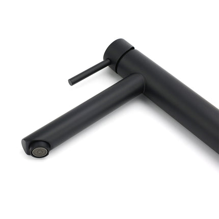 WELS Matt Black Round Tall Basin Mixer Vanity Bathroon Sink Tap Laundry Faucet.