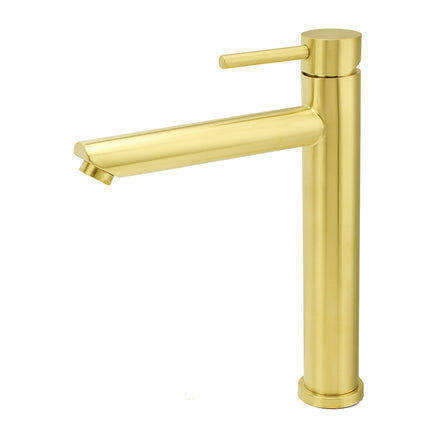WELS Brushed Gold Laundry Round Tall Basin Mixer Vanity Sink Faucet Tap 304 SUS.