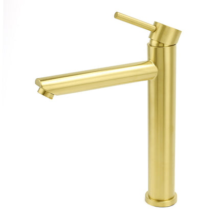 WELS Brushed Gold Laundry Round Tall Basin Mixer Vanity Sink Faucet Tap 304 SUS.