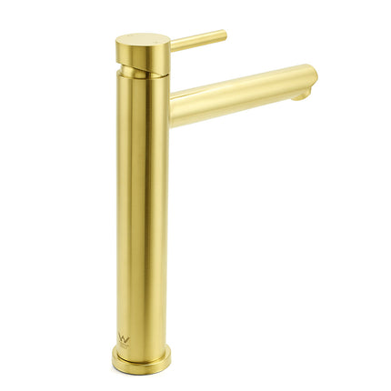 WELS Brushed Gold Laundry Round Tall Basin Mixer Vanity Sink Faucet Tap 304 SUS.