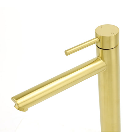 WELS Brushed Gold Laundry Round Tall Basin Mixer Vanity Sink Faucet Tap 304 SUS.
