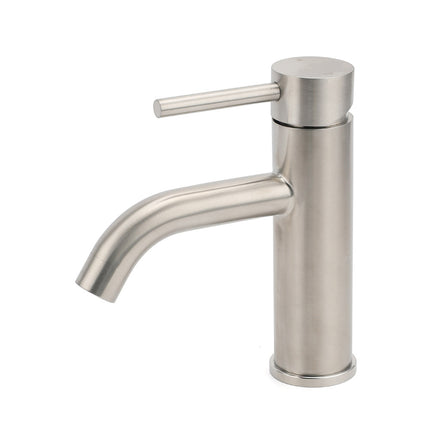Brushed Nickel Round Curve Kitchen Laundry Basin Mixer Vanity Counter Top Faucet.