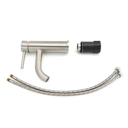 Brushed Nickel Round Curve Kitchen Laundry Basin Mixer Vanity Counter Top Faucet.