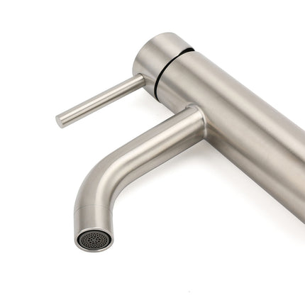 Brushed Nickel Round Curve Kitchen Laundry Basin Mixer Vanity Counter Top Faucet.