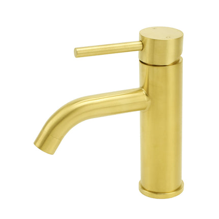 WELS Brushed Gold Kitchen Laundry Round Basin Mixer Vanity Sink Faucet Tapware.