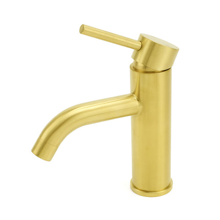 WELS Brushed Gold Kitchen Laundry Round Basin Mixer Vanity Sink Faucet Tapware.