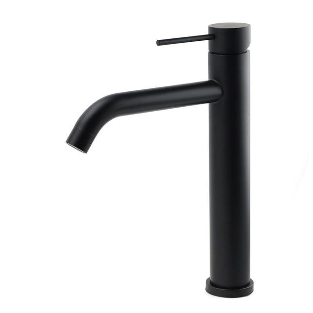 Matt Black Tall Laundry Round Curve Spout Basin Mixer Vanity Sink Faucet Tapware.