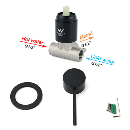 Watermark Matt Black Round Bath Shower Mixer Valve Hot Cold Water Tap Small Face.