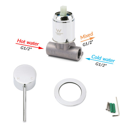 Bathroom Chrome Round Pin Lever Handle Hot Cold Water Tapware Shower Mixer Valve.