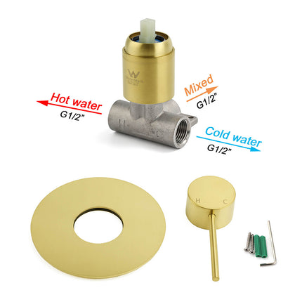 Watermark Brushed Gold Round Bathroom Shower Hot Cold Mixer Ceramic Cartridge OZ.