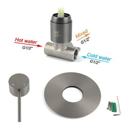 Watermark Gun Metal Grey Round Bathroom Shower Hot Cold Mixer Ceramic Cartridge.