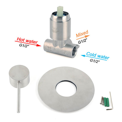 Brushed Nickel Bath Shower Mixer Hot Cold Tap Ceramic Cartridge Spindle Round.