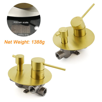 Brushed Gold Round Shower Mixer 2 Way Diverter For Bath Twin Shower Watermark.