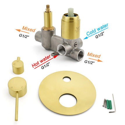 Brushed Gold Round Shower Mixer 2 Way Diverter For Bath Twin Shower Watermark.