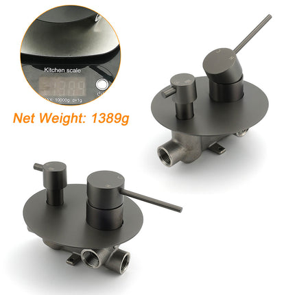 Gun Metal Gray Round Shower Mixer 2 Way Diverter For Bath Twin Shower Watermark.