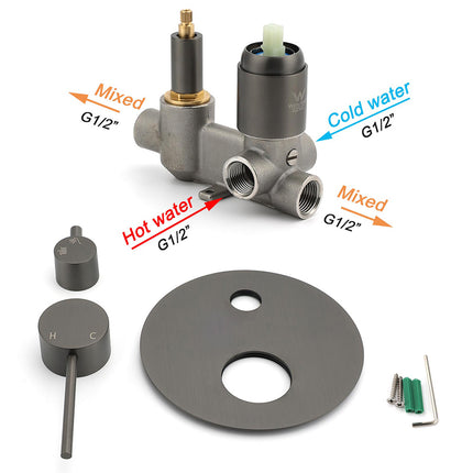 Gun Metal Gray Round Shower Mixer 2 Way Diverter For Bath Twin Shower Watermark.
