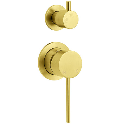 Concealed Round Brushed Gold Wall Shower Mixer 2 Way Diverter Valve For Bathroom.