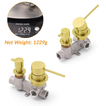 Concealed Round Brushed Gold Wall Shower Mixer 2 Way Diverter Valve For Bathroom.