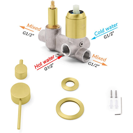 Concealed Round Brushed Gold Wall Shower Mixer 2 Way Diverter Valve For Bathroom.