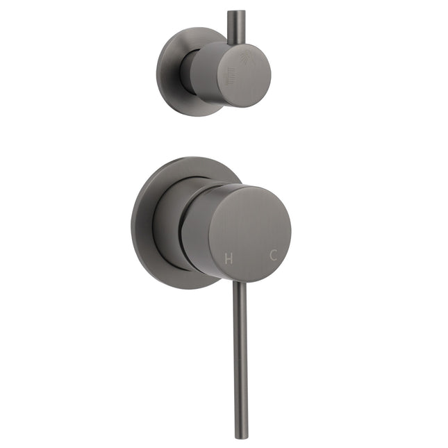 Small Face Gun Metal Gray Round Shower Mixer 2 Way Switch Diverter For Combo Set.