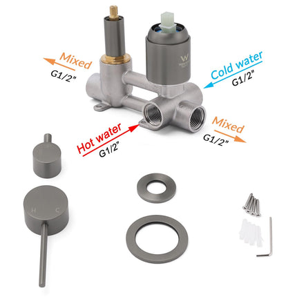Small Face Gun Metal Gray Round Shower Mixer 2 Way Switch Diverter For Combo Set.