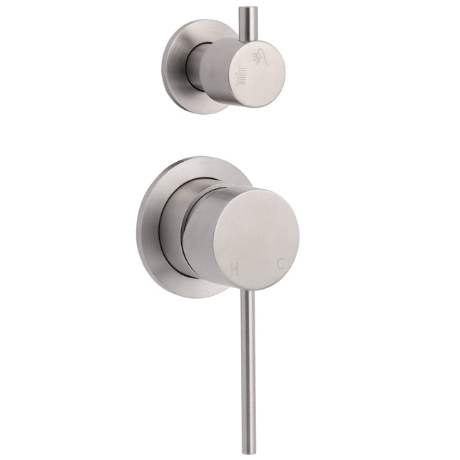 Brushed Nickel Round Bathroom Small Face Shower Mixer 2 Way Diverter Switch Set.