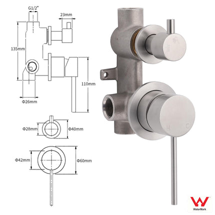 Brushed Nickel Round Bathroom Small Face Shower Mixer 2 Way Diverter Switch Set.