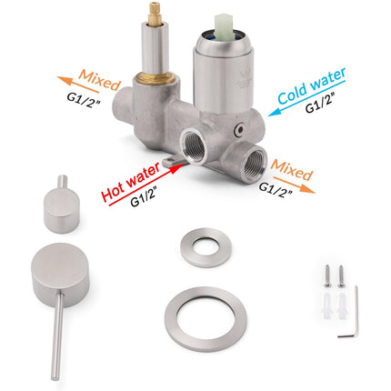 Brushed Nickel Round Bathroom Small Face Shower Mixer 2 Way Diverter Switch Set.