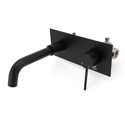 Matt Black Round Basin Mixer Bathtub Wall Mounted Faucet Tap Laundry Spout Set.