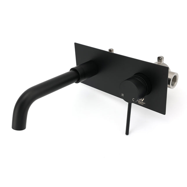 Matt Black Round Basin Mixer Bathtub Wall Mounted Faucet Tap Laundry Spout Set.