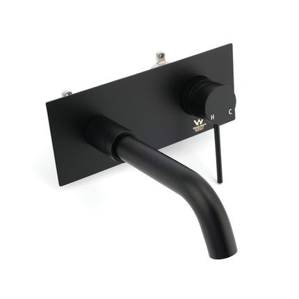 Matt Black Round Basin Mixer Bathtub Wall Mounted Faucet Tap Laundry Spout Set.