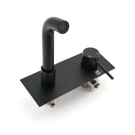 Matt Black Round Basin Mixer Bathtub Wall Mounted Faucet Tap Laundry Spout Set.