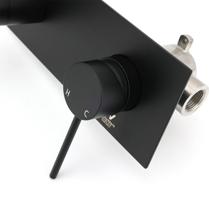 Matt Black Round Basin Mixer Bathtub Wall Mounted Faucet Tap Laundry Spout Set.